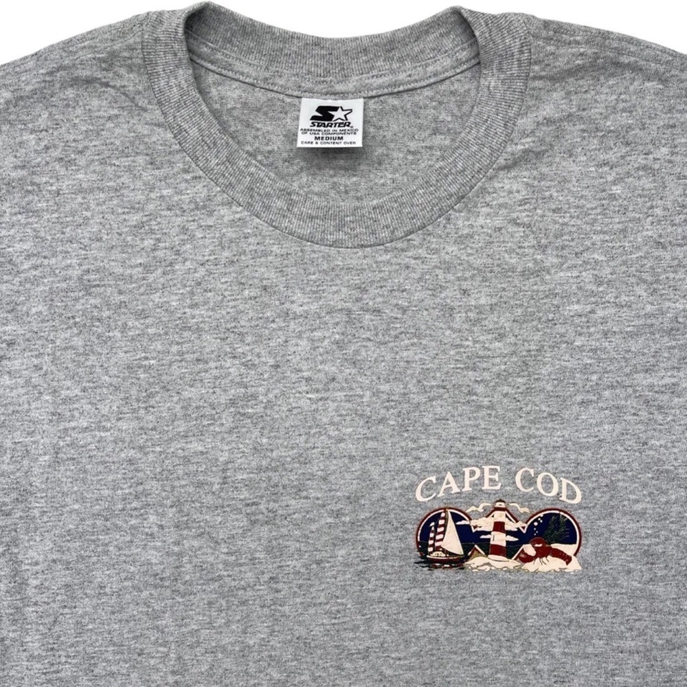 Vintage 1990s Cape Cod Lighthouse Lobster T-Shirt Medium Starter Tee Gray.